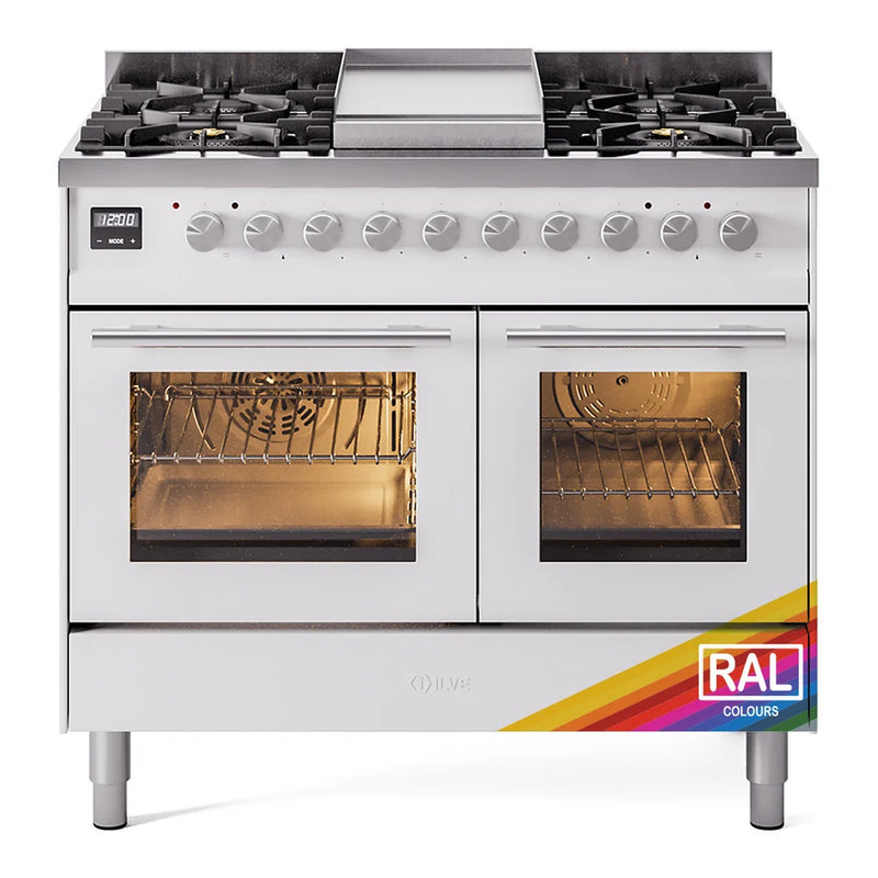 ILVE Professional Plus II 40" Dual Fuel Freestanding Range in RAL Color with Stainless Steel Trim, UPD40FWMPRA