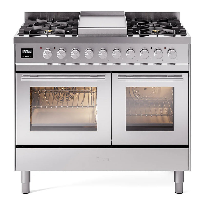ILVE Professional Plus II 40" Dual Fuel Freestanding Range in Stainless Steel with Satin Trim, UPD40FWMPSSLP