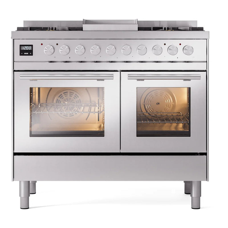 ILVE Professional Plus II 40" Dual Fuel Freestanding Range in Stainless Steel with Satin Trim, UPD40FWMPSSLP
