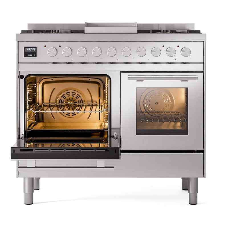 ILVE Professional Plus II 40" Dual Fuel Freestanding Range in Stainless Steel with Satin Trim, UPD40FWMPSS