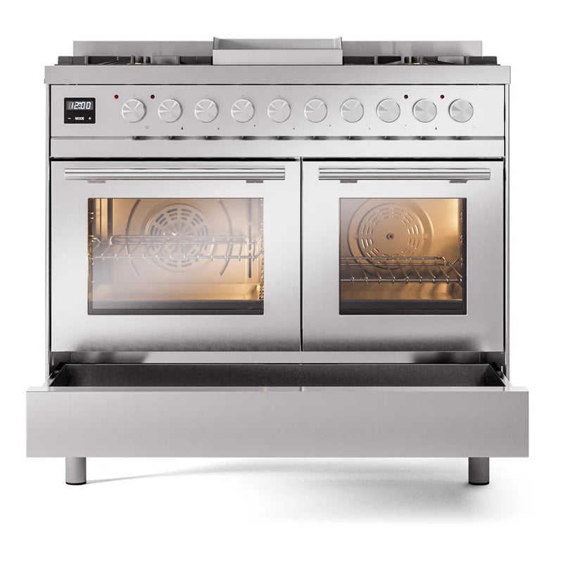 ILVE Professional Plus II 40" Dual Fuel Freestanding Range in Stainless Steel with Satin Trim, UPD40FWMPSS