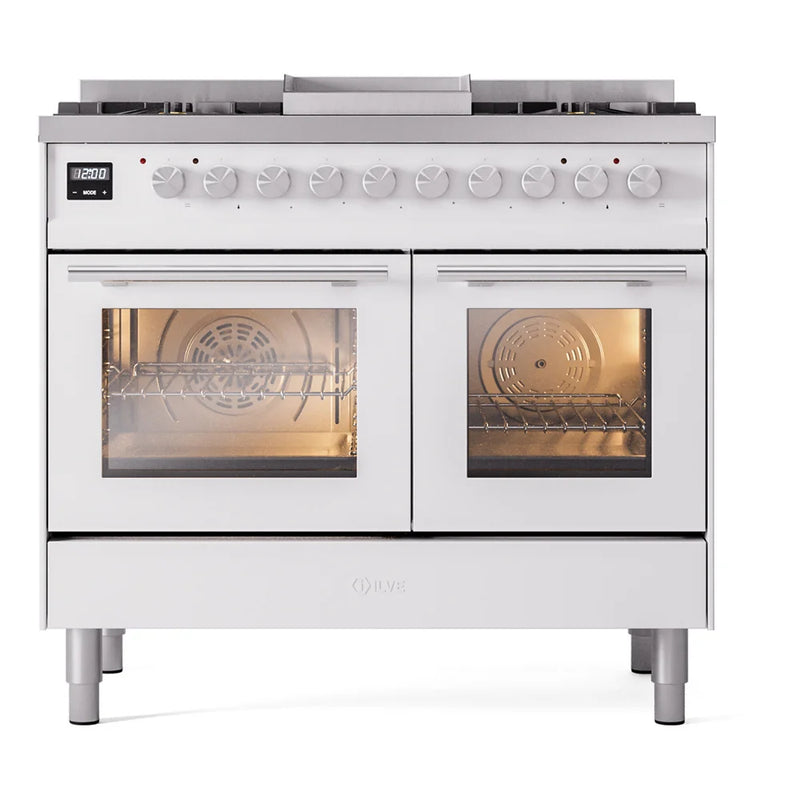 ILVE Professional Plus II 40" Dual Fuel Freestanding Range in White with Satin Trim, UPD40FWMPWHLP