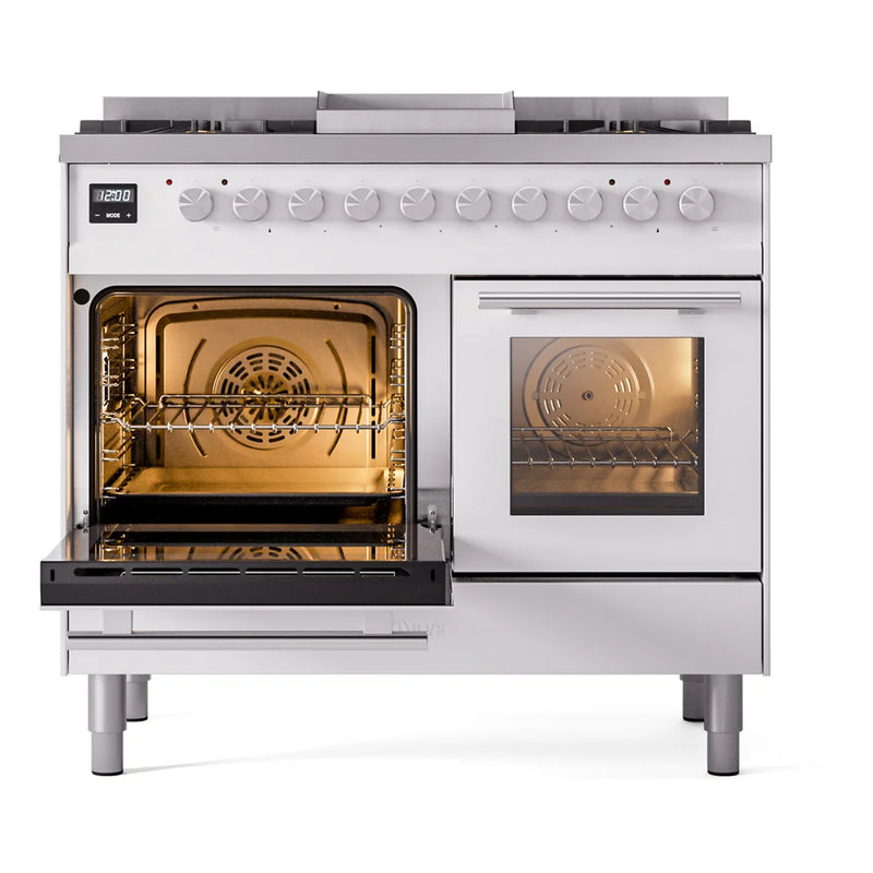ILVE Professional Plus II 40" Dual Fuel Freestanding Range in White with Satin Trim, UPD40FWMPWHLP