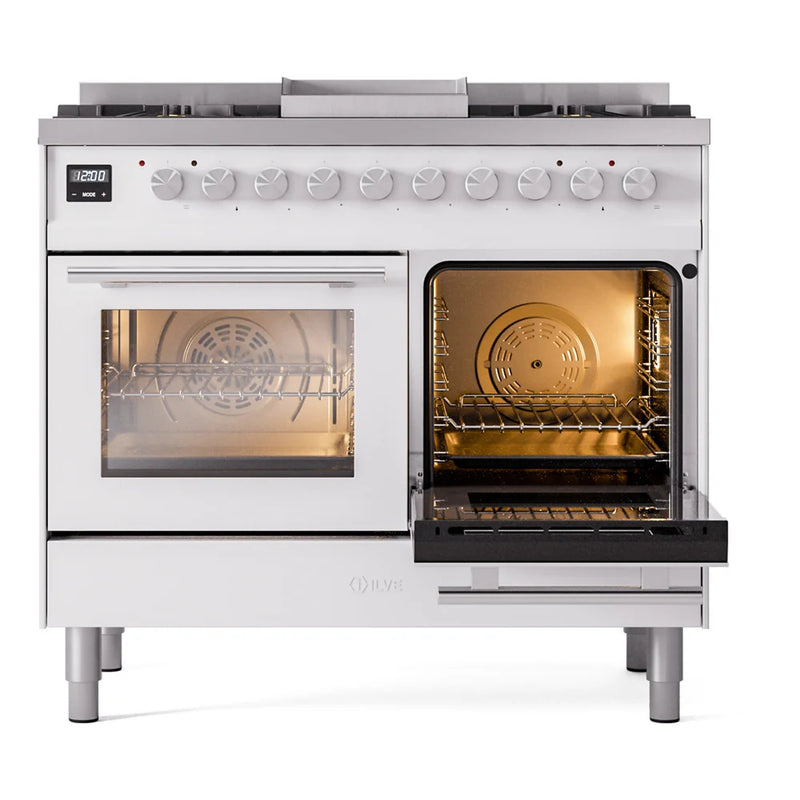 ILVE Professional Plus II 40" Dual Fuel Freestanding Range in White with Satin Trim, UPD40FWMPWH