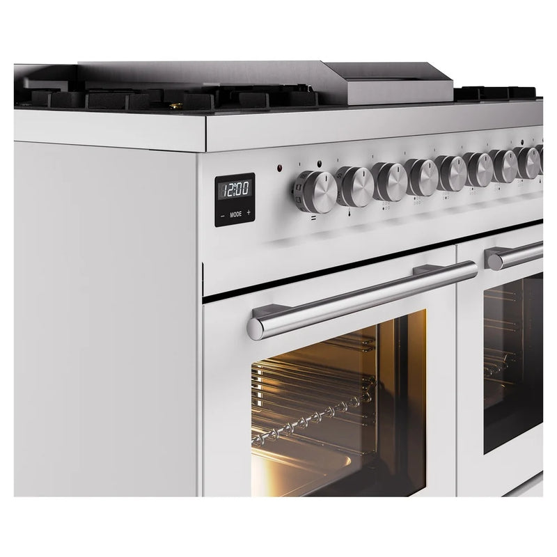 ILVE Professional Plus II 40" Dual Fuel Freestanding Range in White with Satin Trim, UPD40FWMPWH