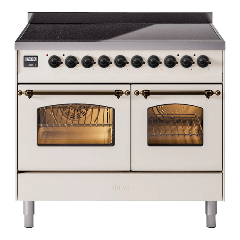 ILVE Nostalgie II 40" Induction Freestanding Range in Antique White with Burnished Trim, UPDI406NMPAWB