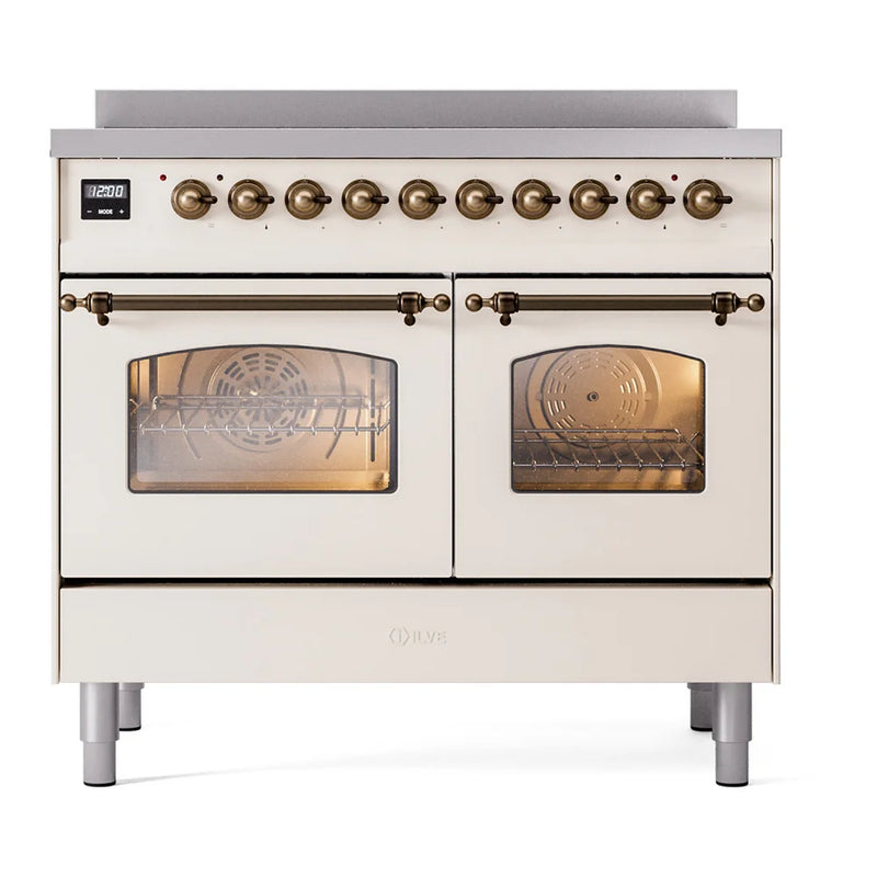 ILVE Nostalgie II 40" Induction Freestanding Range in Antique White with Burnished Trim, UPDI406NMPAWB