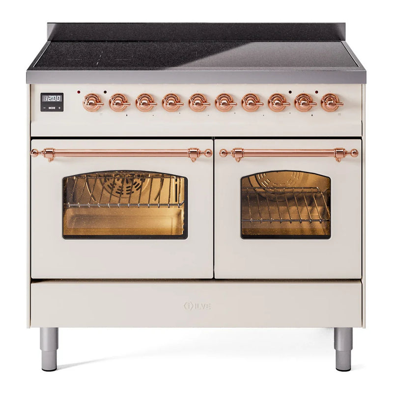 ILVE Nostalgie II 40" Induction Freestanding Range in Antique White with Copper Trim, UPDI406NMPAWP