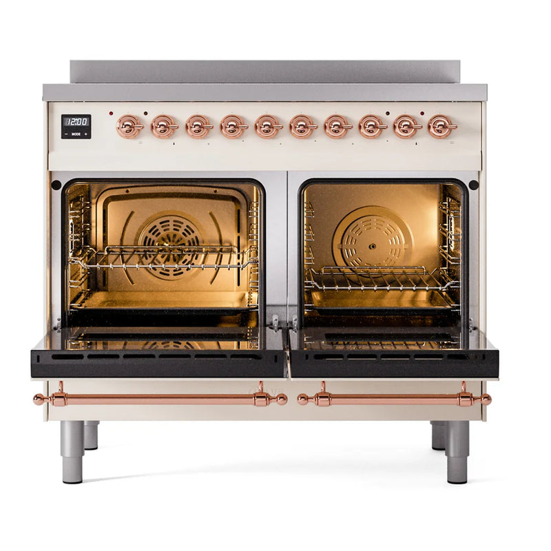ILVE Nostalgie II 40" Induction Freestanding Range in Antique White with Copper Trim, UPDI406NMPAWP