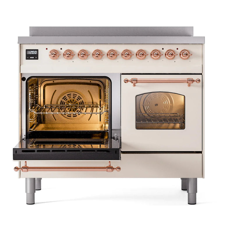ILVE Nostalgie II 40" Induction Freestanding Range in Antique White with Copper Trim, UPDI406NMPAWP