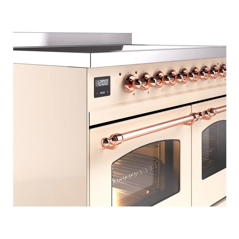 ILVE Nostalgie II 40" Induction Freestanding Range in Antique White with Copper Trim, UPDI406NMPAWP