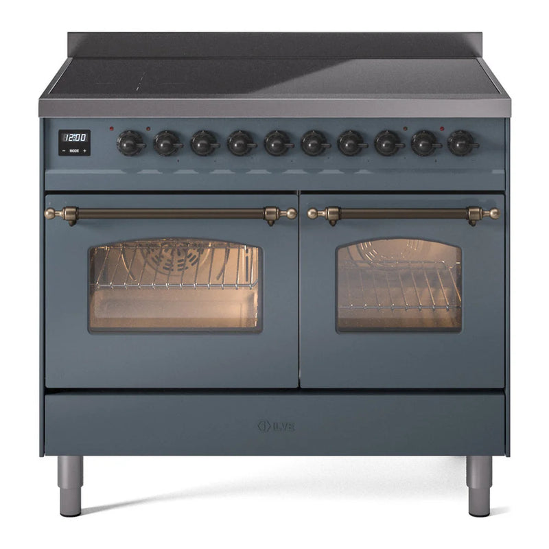 ILVE Nostalgie II 40" Induction Freestanding Range in Blue Grey with Burnished Trim, UPDI406NMPBGB