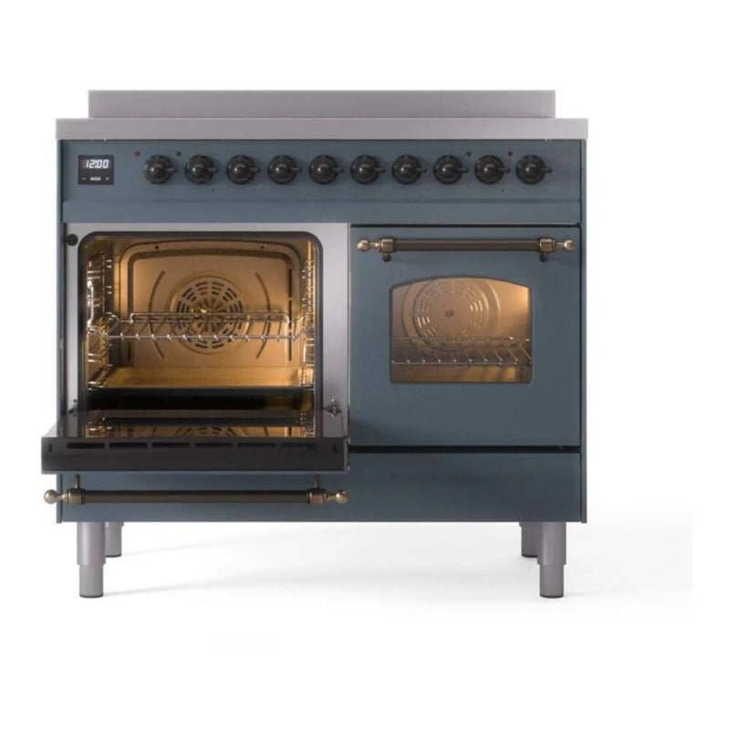 ILVE Nostalgie II 40" Induction Freestanding Range in Blue Grey with Burnished Trim, UPDI406NMPBGB