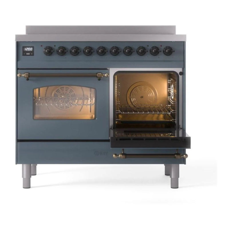 ILVE Nostalgie II 40" Induction Freestanding Range in Blue Grey with Burnished Trim, UPDI406NMPBGB