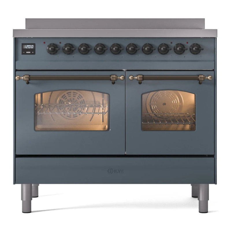 ILVE Nostalgie II 40" Induction Freestanding Range in Blue Grey with Burnished Trim, UPDI406NMPBGB