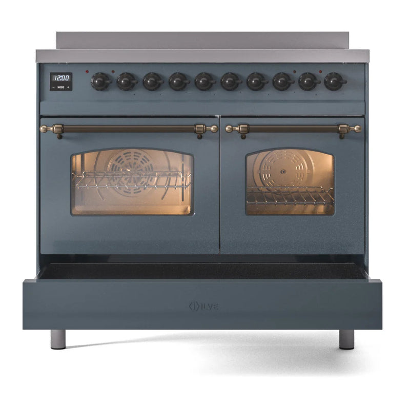 ILVE Nostalgie II 40" Induction Freestanding Range in Blue Grey with Burnished Trim, UPDI406NMPBGB
