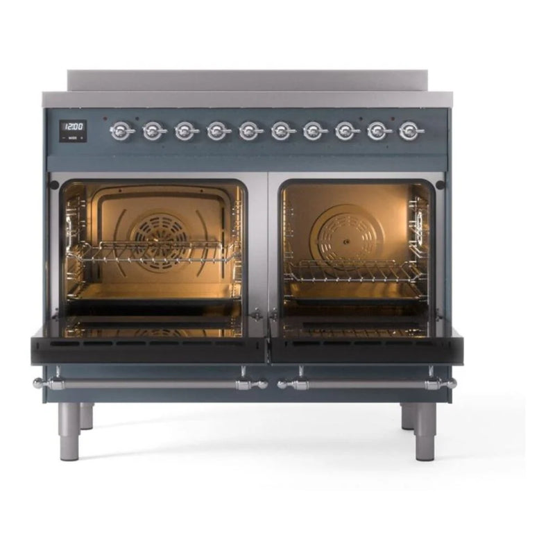 ILVE Nostalgie II 40" Induction Freestanding Range in Blue Grey with Chrome Trim, UPDI406NMPBGC