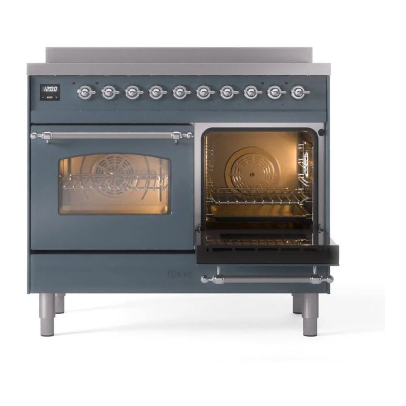 ILVE Nostalgie II 40" Induction Freestanding Range in Blue Grey with Chrome Trim, UPDI406NMPBGC