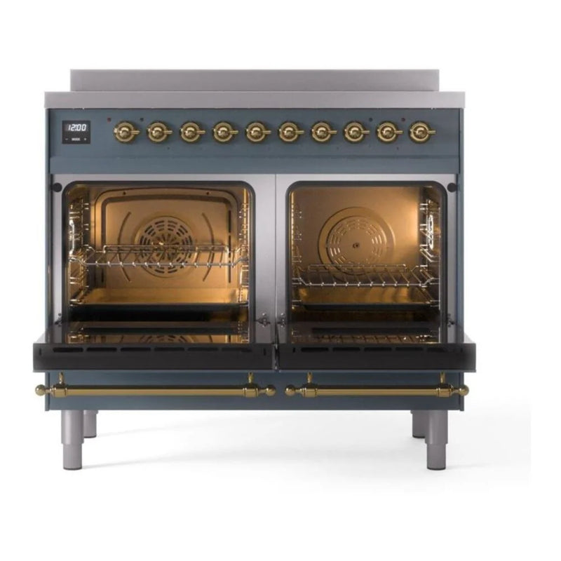 ILVE Nostalgie II 40" Induction Freestanding Range in Blue Grey with Brass Trim, UPDI406NMPBGG