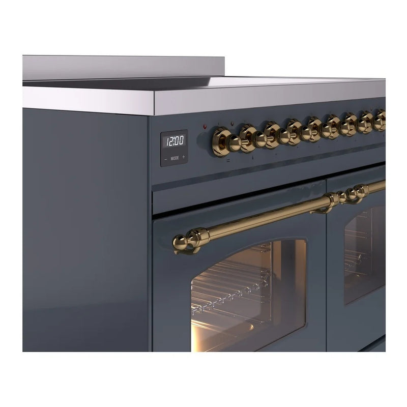 ILVE Nostalgie II 40" Induction Freestanding Range in Blue Grey with Brass Trim, UPDI406NMPBGG