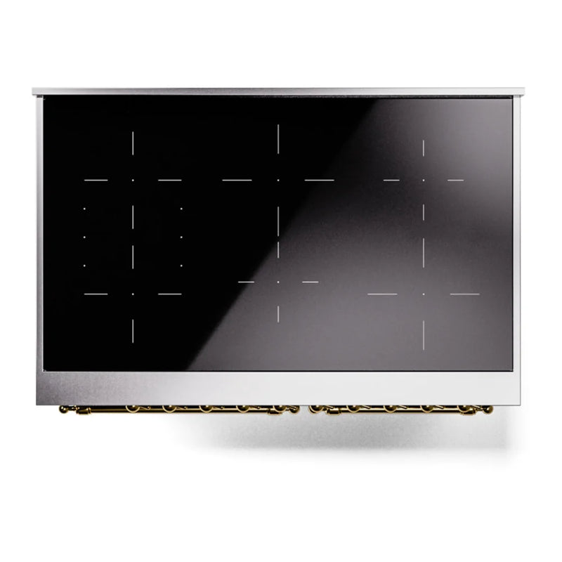 ILVE Nostalgie II 40" Induction Freestanding Range in Blue Grey with Brass Trim, UPDI406NMPBGG