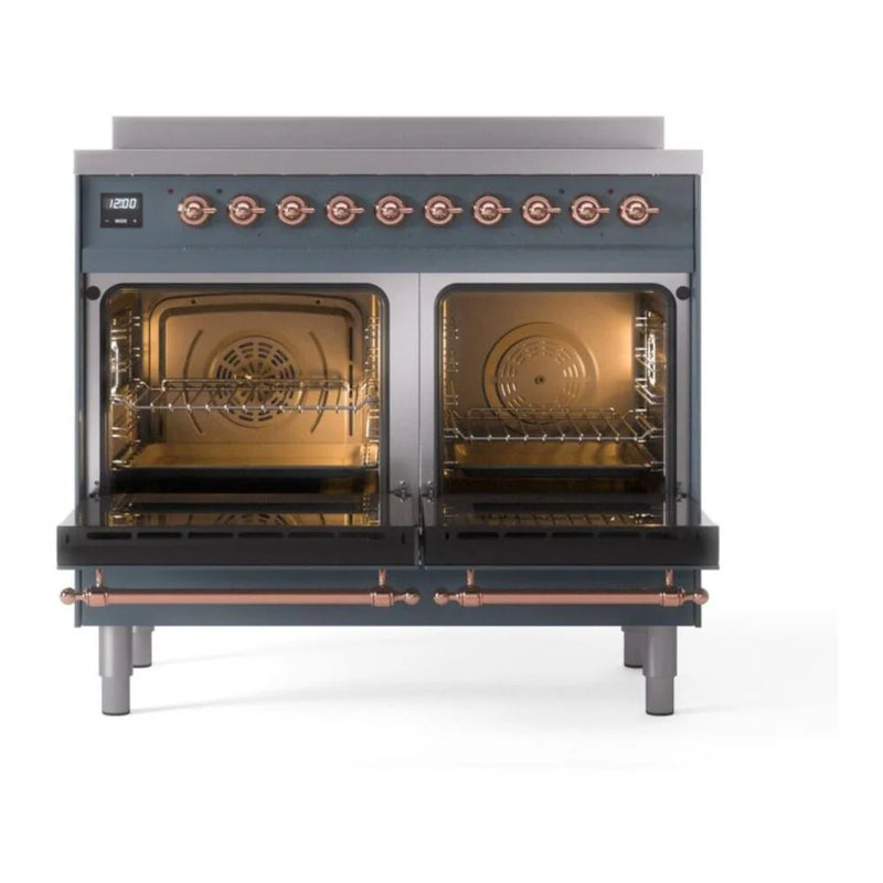 ILVE Nostalgie II 40" Induction Freestanding Range in Blue Grey with Copper Trim, UPDI406NMPBGP