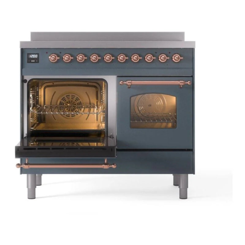 ILVE Nostalgie II 40" Induction Freestanding Range in Blue Grey with Copper Trim, UPDI406NMPBGP