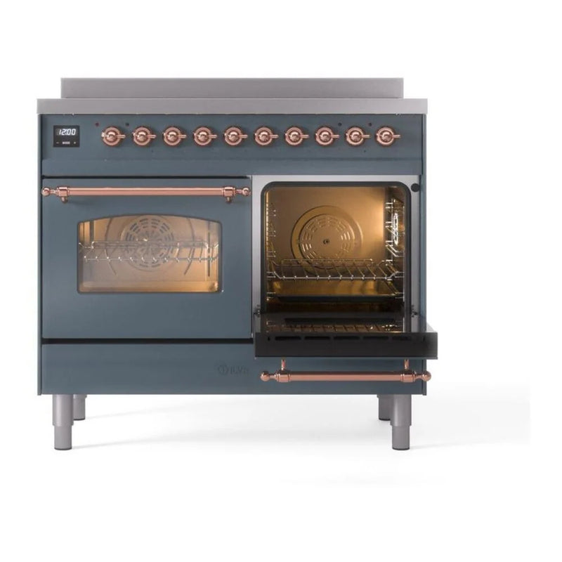 ILVE Nostalgie II 40" Induction Freestanding Range in Blue Grey with Copper Trim, UPDI406NMPBGP