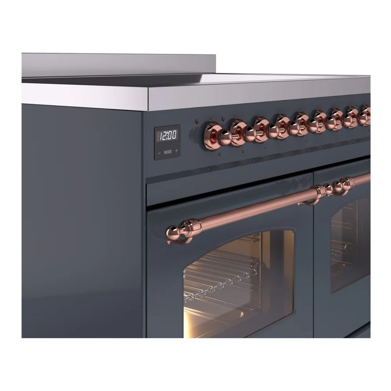 ILVE Nostalgie II 40" Induction Freestanding Range in Blue Grey with Copper Trim, UPDI406NMPBGP
