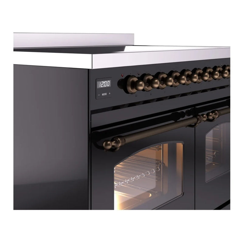 ILVE Nostalgie II 40" Induction Freestanding Range in Glossy Black with Burnished Trim, UPDI406NMPBKB