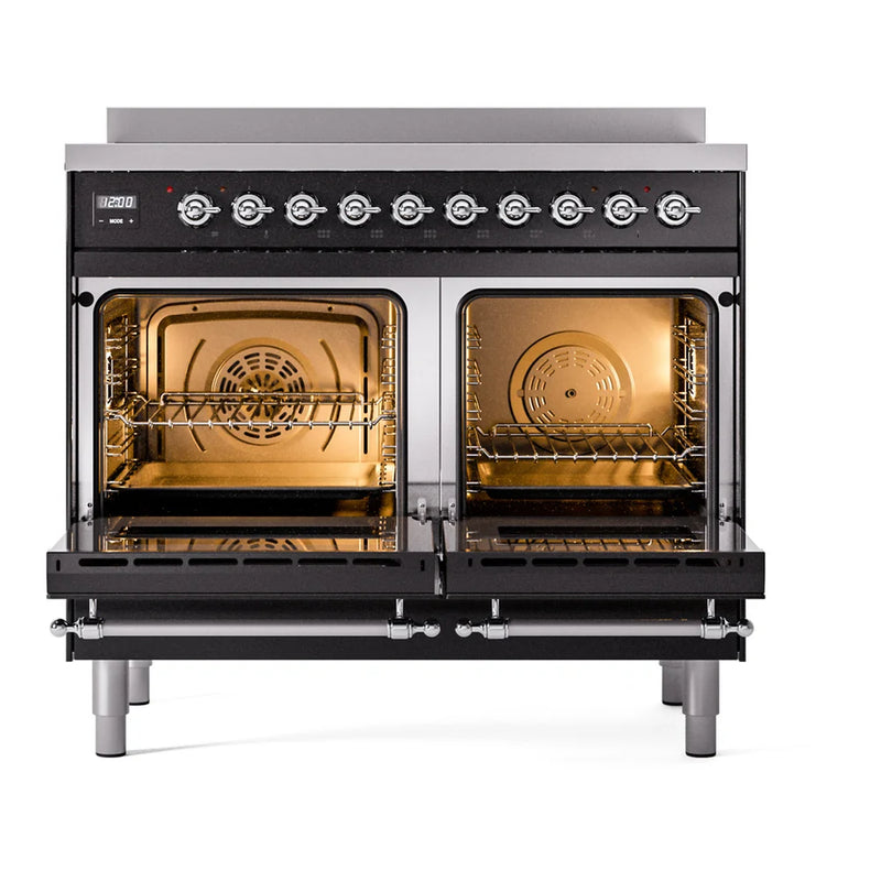 ILVE Nostalgie II 40" Induction Freestanding Range in Glossy Black with Chrome Trim, UPDI406NMPBKC
