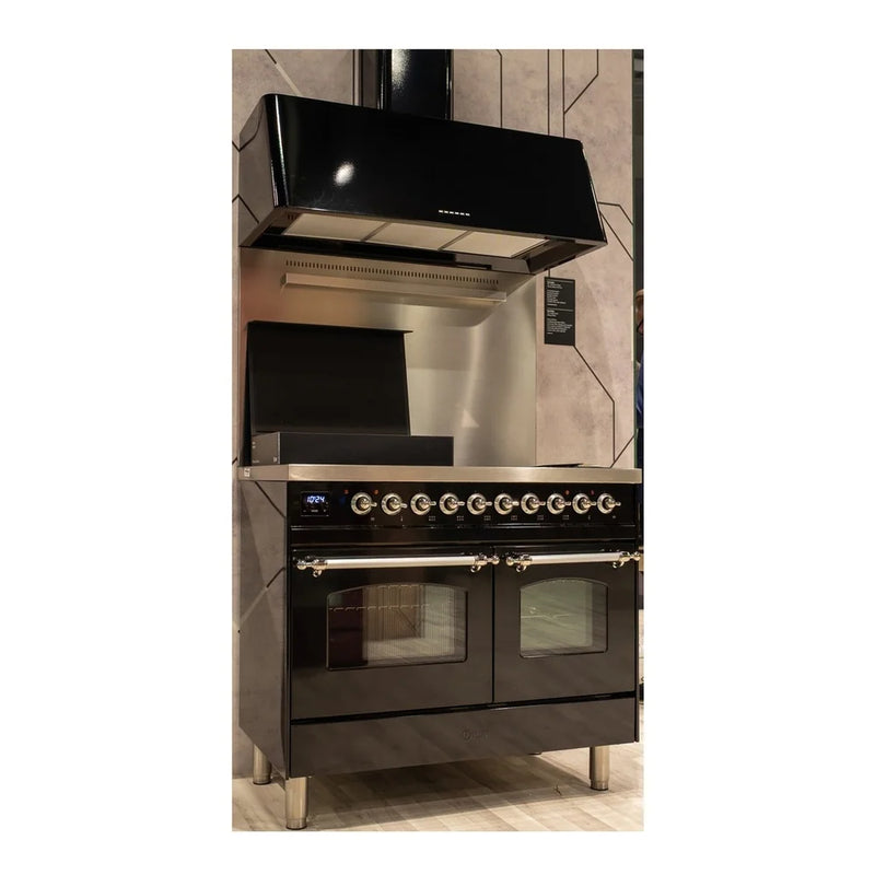 ILVE Nostalgie II 40" Induction Freestanding Range in Glossy Black with Chrome Trim, UPDI406NMPBKC