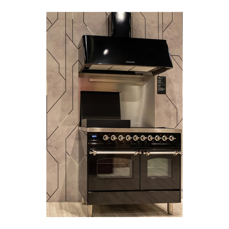 ILVE Nostalgie II 40" Induction Freestanding Range in Glossy Black with Chrome Trim, UPDI406NMPBKC