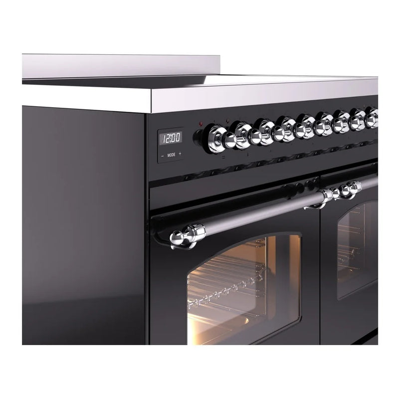 ILVE Nostalgie II 40" Induction Freestanding Range in Glossy Black with Chrome Trim, UPDI406NMPBKC