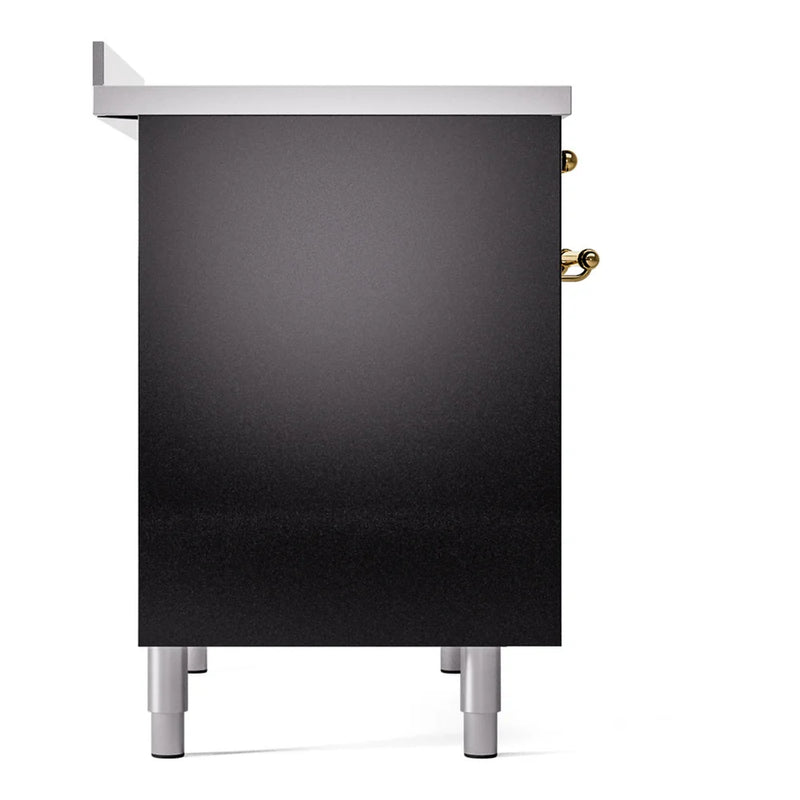 ILVE Nostalgie II 40" Induction Freestanding Range in Glossy Black with Brass Trim, UPDI406NMPBKG