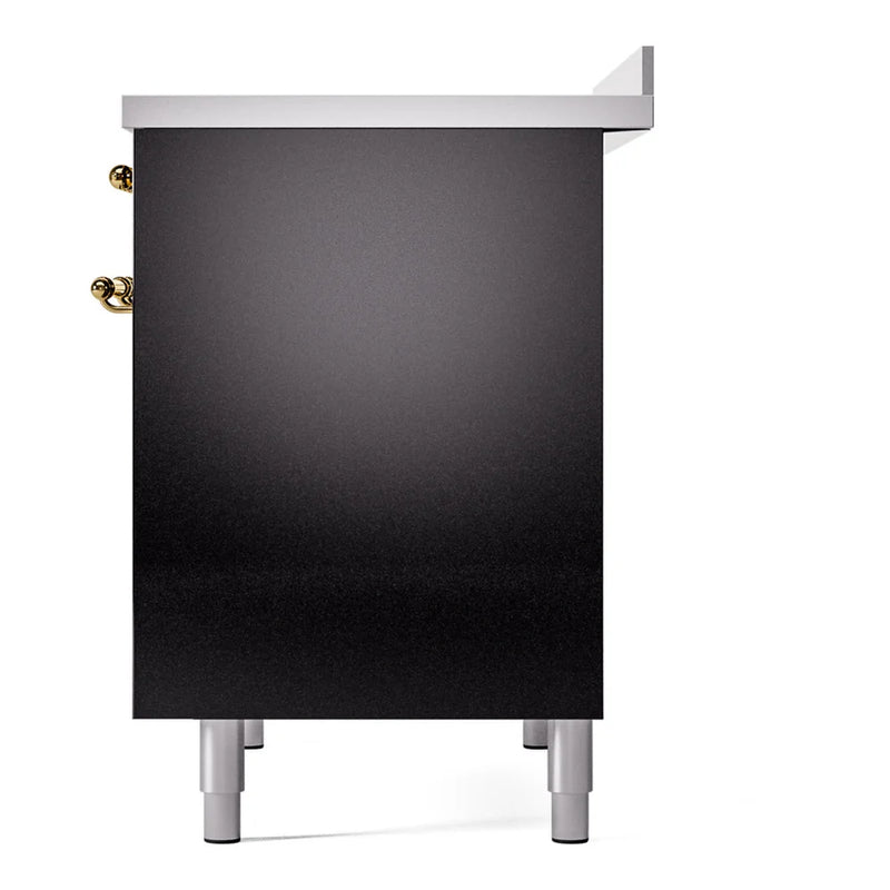 ILVE Nostalgie II 40" Induction Freestanding Range in Glossy Black with Brass Trim, UPDI406NMPBKG