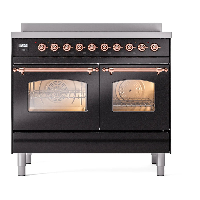 ILVE Nostalgie II 40" Induction Freestanding Range in Glossy Black with Copper Trim, UPDI406NMPBKP