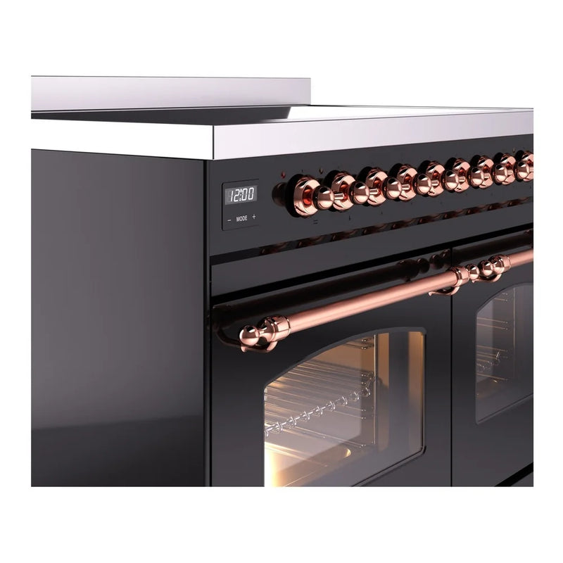 ILVE Nostalgie II 40" Induction Freestanding Range in Glossy Black with Copper Trim, UPDI406NMPBKP