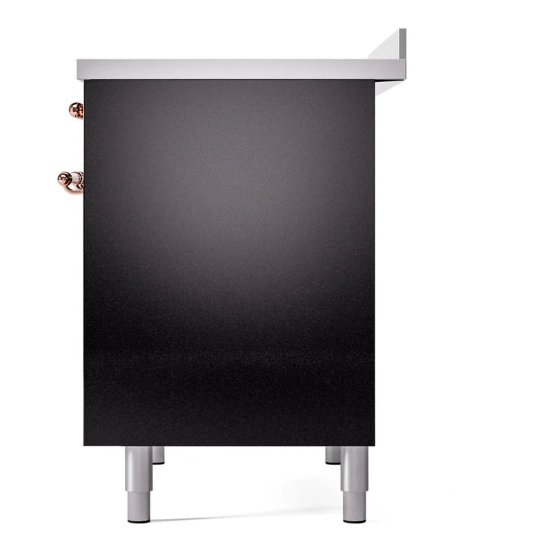 ILVE Nostalgie II 40" Induction Freestanding Range in Glossy Black with Copper Trim, UPDI406NMPBKP