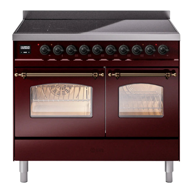 ILVE Nostalgie II 40" Induction Freestanding Range in Burgundy with Burnished Trim, UPDI406NMPBUB