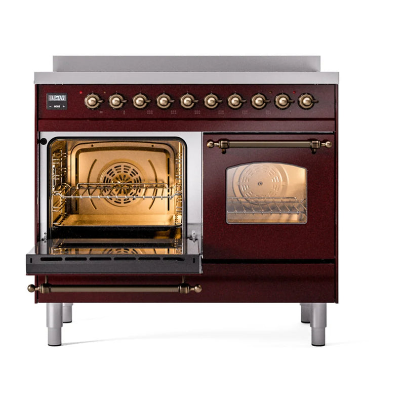 ILVE Nostalgie II 40" Induction Freestanding Range in Burgundy with Burnished Trim, UPDI406NMPBUB