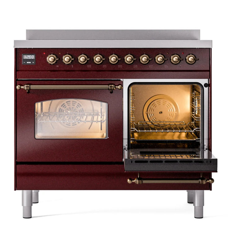 ILVE Nostalgie II 40" Induction Freestanding Range in Burgundy with Burnished Trim, UPDI406NMPBUB