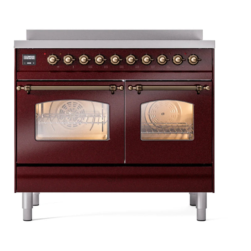ILVE Nostalgie II 40" Induction Freestanding Range in Burgundy with Burnished Trim, UPDI406NMPBUB