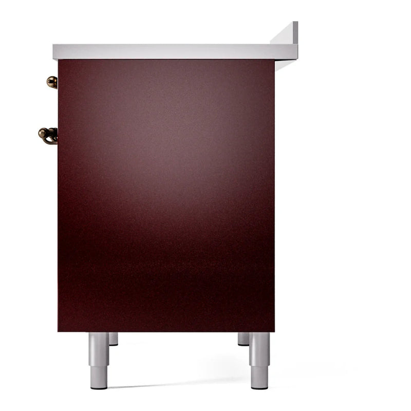 ILVE Nostalgie II 40" Induction Freestanding Range in Burgundy with Burnished Trim, UPDI406NMPBUB