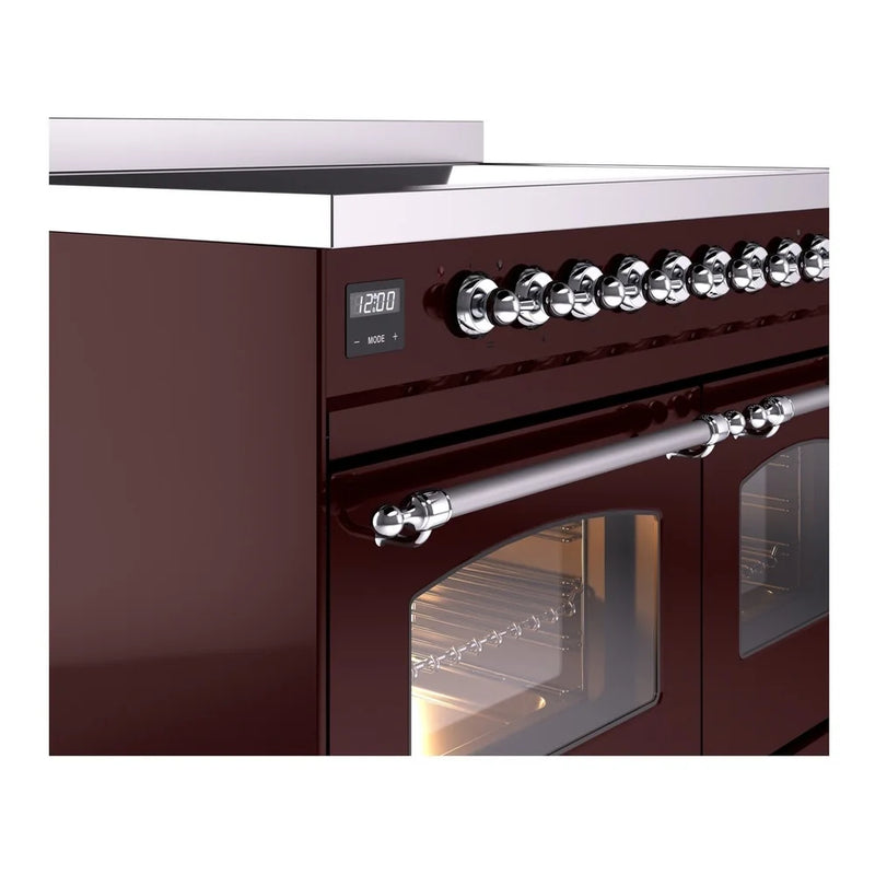 ILVE Nostalgie II 40" Induction Freestanding Range in Burgundy with Chrome Trim, UPDI406NMPBUC