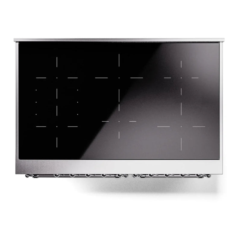 ILVE Nostalgie II 40" Induction Freestanding Range in Burgundy with Chrome Trim, UPDI406NMPBUC