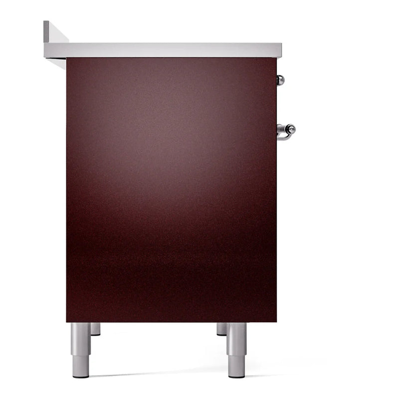 ILVE Nostalgie II 40" Induction Freestanding Range in Burgundy with Chrome Trim, UPDI406NMPBUC