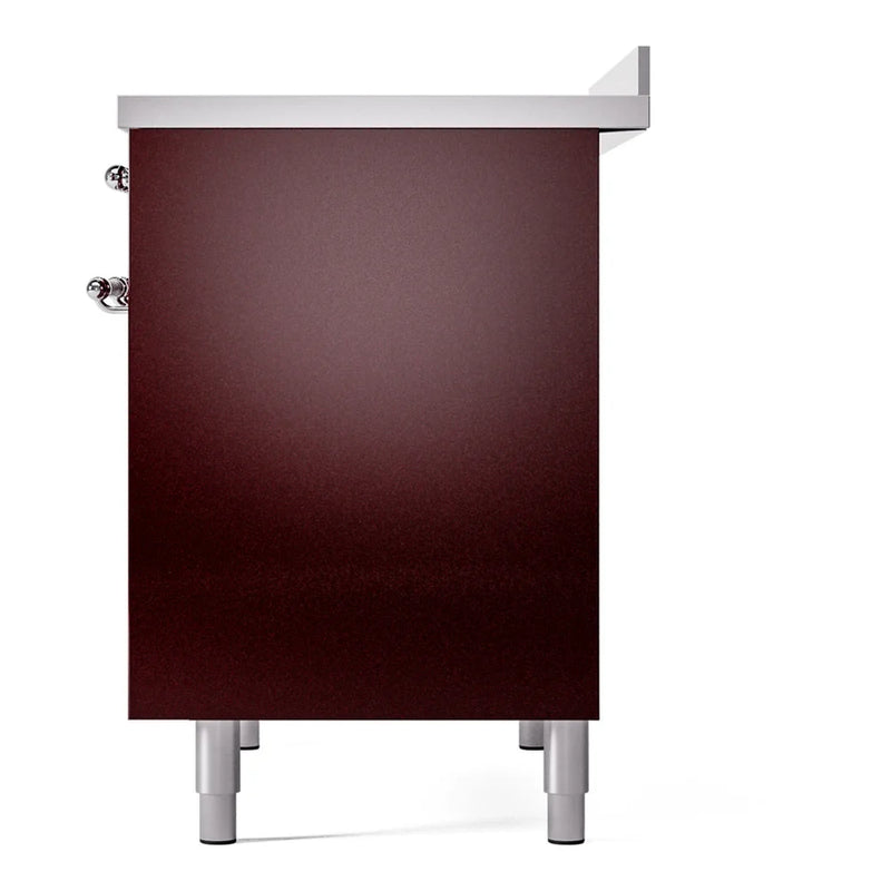 ILVE Nostalgie II 40" Induction Freestanding Range in Burgundy with Chrome Trim, UPDI406NMPBUC