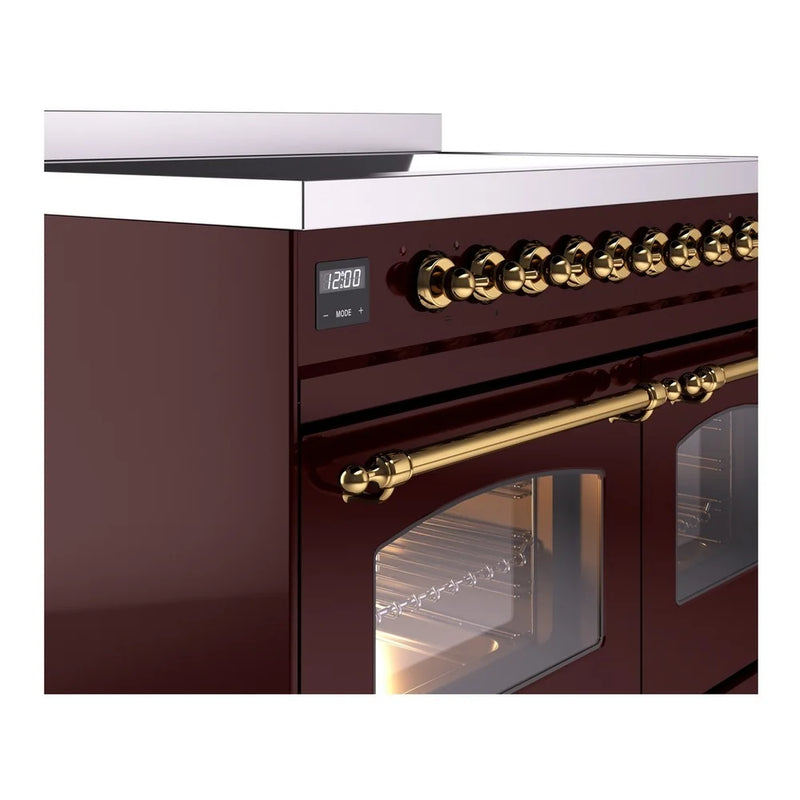 ILVE Nostalgie II 40" Induction Freestanding Range in Burgundy with Brass Trim, UPDI406NMPBUG
