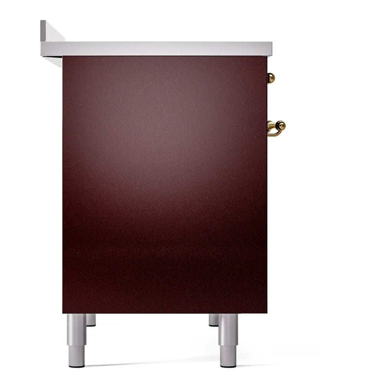 ILVE Nostalgie II 40" Induction Freestanding Range in Burgundy with Brass Trim, UPDI406NMPBUG
